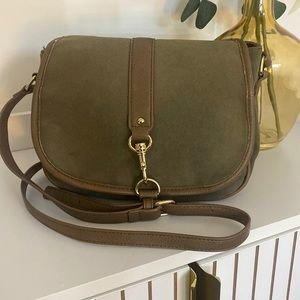 Green and brown satchel crossbody